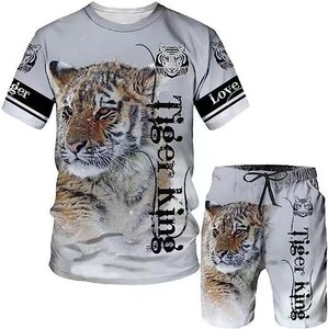 Da <span class=keywords><strong>uomo</strong></span> Plus Size accogliente e traspirante <span class=keywords><strong>tigre</strong></span> <span class=keywords><strong>re</strong></span> 3d stampa t-Shirt e Shorts 2 pezzi Set Unisex con stampa animalier 3D t-Shirt Set di t-Shirt 3d - Product Image 1