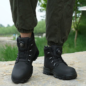 Chaussures de sécurité montantes en cuir unisexe avec bout en acier, anti-perforation et anti-écrasement, à bouton rotatif, pour le travail en usine et la construction - Product Image 4