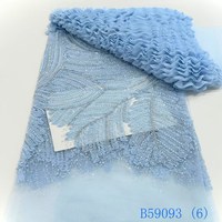 Tissu de dentelle brodé à la main de haute qualité avec perles et perles pour lacets de mariée Textile 3D Grand prix par cour