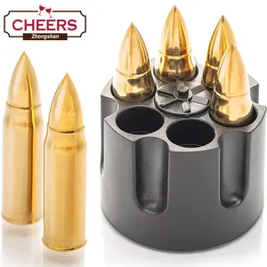 Whiskey Bullets New Arrivals Whiskey Stones Bullets With Base Gold XL Whiskey Ice Cubes Reusable Chilling Whiskey Rocks Gift Set