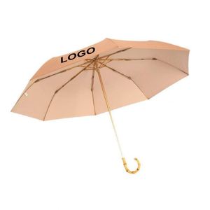 Parapluie Pliant Ultra-Imperméable 3 Plis Style Japonais avec Poignée en Bambou, Protection UV Solaire Haut de Gamme Minimaliste et Chiffrée - Product Image 1