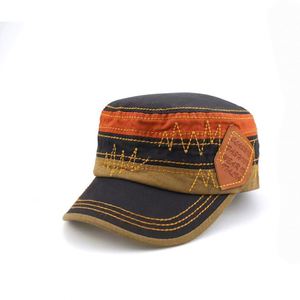 New Splicing <b>Flat</b>-top <b>Hat</b> with Ethnic Vintage Style Leather Label Fashionable Versatile Men's Women's Outdoor Sports Leisure <b>Hat</b> - Product Image 3