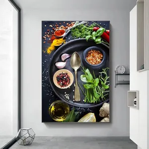 现代厨房艺术香料勺谷物帆布画海报和家居装饰印刷壁画
