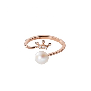 Anillo Ajustable <span class=keywords><strong>de</strong></span> <span class=keywords><strong>Plata</strong></span> <span class=keywords><strong>de</strong></span> Ley 925 Chapado en Oro Rosa con Corona <span class=keywords><strong>de</strong></span> Diamantes <span class=keywords><strong>de</strong></span> Circonita y Perla para Niñas, Joyería Coreana - Product Image 5