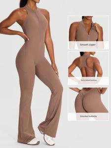 New Women's Sleeveless Yoga Romper Sexy Open Back Flare Leg Pocketed Tummy <b>Control</b> Nylon/Spandex Four-Way Stretch Quick Dry - Product Image 5