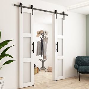 Kit porta porta fienile scorrevole 12ft con rivestimento in acciaio al carbonio e polvere nera, per porte in legno doppie By-pass - Product Image 1
