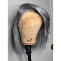 Gri Bob İnsan Saçı Peruklar Dantel Ön Gümüş Gri 613 Balayage Dantel Ön Bob Peruk Pixie Kesim Düz Renkli İnsan Saçı Peruklar