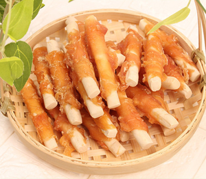 Palo de cuero crudo envuelto con bocadillos de pollo, comida para mascotas, palillo de cuero de vaca, masticables para perros, tratamiento orgánico para perros - Product Image 6