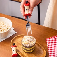 Ensemble créatif de cuillères à dessert et fourchettes à collation en acier inoxydable 304 avec manche en silicone mignon en forme de pomme, petit ustensile de cuisine pour café