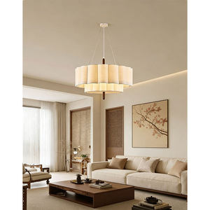 Lámpara de araña estética de la dinastía Song, redonda, de tela, de seis cabezas, E27, de bajo consumo, para sala de estar, dormitorio, comedor - Product Image 1