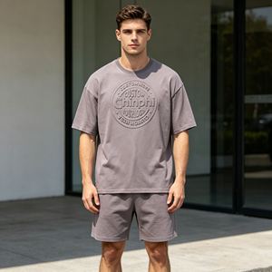 เสื้อยืดผู้ชายเนื้อหนัก 350gsm ผ้าฝ้ายถักนุ่ม 100% ทรงหลวม พิมพ์ลายนูน คอกลม - Product Image 1