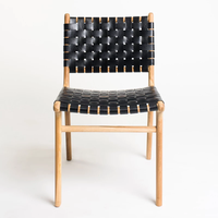 Chaises de salle à manger en teck massif de style nordique avec assise en cuir tressé pour la maison, le bar, l'appartement, l'entrepôt, l'usage commercial, les cafés, les restaurants