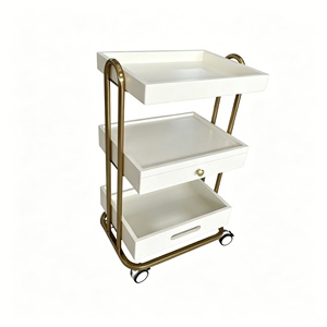 Carrito de Salón Multiusos, Carrito de Almacenamiento de 3 Niveles <span class=keywords><strong>con</strong></span> <span class=keywords><strong>Ruedas</strong></span>, <span class=keywords><strong>Auxiliar</strong></span> para Salón de Belleza - Product Image 5