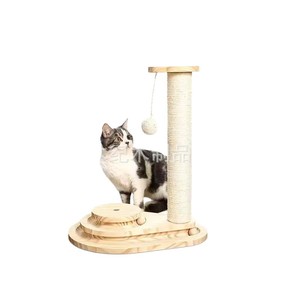 Wooden Floor Standing Cat Tree Sisal <b>Scratching</b> <b>Post</b> Durable Solid Wood 1 Level Cat Entertainment Toy - Product Image 1