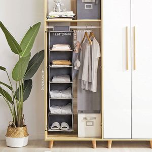 Collapsible Fabric Hanging Closet Organizer, 6-<b>Shelf</b> Closet Hanging Storage with Side Pockets for Clothes - Product Image 4
