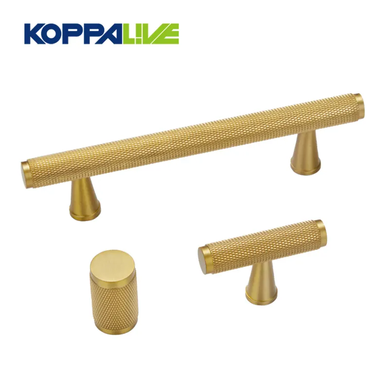 Koppalive T Shape dritta in ottone spazzolato trasuda in oro manici con manopole con piastra posteriore