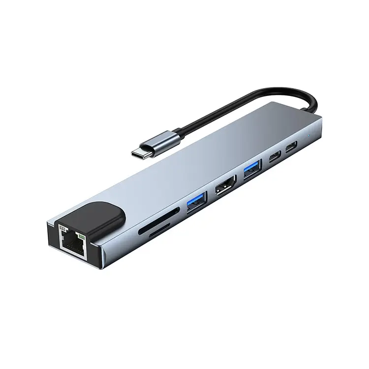 좋은 가격 신제품 OEM 지원 사용자 정의 색상 8 1 알루미늄 Usb 유형 C Usb 카드 리더 HDMI 허브 노트북