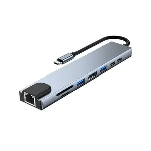 İyi fiyat yeni ürün OEM desteği özelleştirilmiş renk 8 In 1 alüminyum Usb tip C Usb kart okuyucu HDMI Hub Laptop için