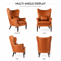 Fauteuil d'appoint de luxe en cuir cognac, style Mid-Century Modern, avec garniture cloutée, pour projets de villas et d'hôtels