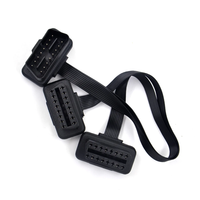 Flat+Thin 16Pin OBD 2 Extender OBD2 16 Pin ELM327 Male to Dual Female Y Splitter Elbow OBDII Extension Connector Cable