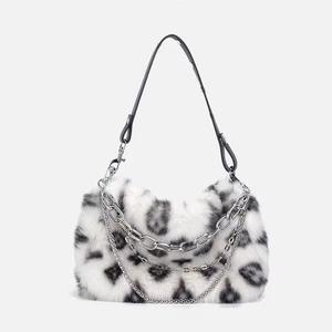 Borsa con stampa leopardata con ascella in peluche borsa da donna autunno inverno alla moda con chiusura a cerniera borsa a catena fodera in poliestere presa di fabbrica - Product Image 3