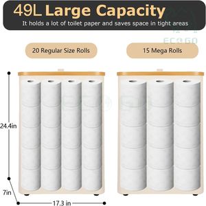 <span class=keywords><strong>Portarrollos</strong></span> de <span class=keywords><strong>papel</strong></span> tisú Caja contenedora Cesta grande de almacenamiento de <span class=keywords><strong>papel</strong></span> higiénico con tapa de Bambú - Product Image 4
