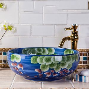 Lavabo de salle de bain européen en émail rétro coloré Lavabo en céramique à motif d'art Jingdezhen - Product Image 2