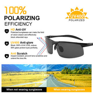 แว่นกันแดดโพลาไรซ์ทรงครึ่งกรอบอะลูมิเนียมแมกนีเซียมสไตล์ยุโรปอเมริกันใหม่สำหรับผู้ชาย ป้องกันรังสียูวี 400 เลนส์สีเหลืองสำหรับขี่จักรยานกลางคืน - Product Image 4