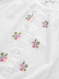 OEM été décontracté tissé 100% coton haut pour femme broderie florale col en O bouffée à manches courtes chemise courte ample chemisier - Product Image 5