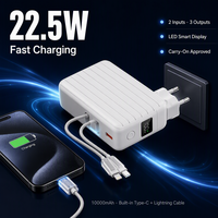 Chargeur mural 3 en 1 avec batterie externe 10000 mAh, câbles doubles intégrés, charge rapide PD 22,5 W, pliable, prise UK EU, voyage