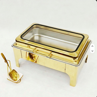 Plat à chafing rectangulaire de luxe 9L en acier inoxydable doré, chauffe-plat de buffet de haute qualité, alimenté à l'alcool, pour la restauration hôtelière
