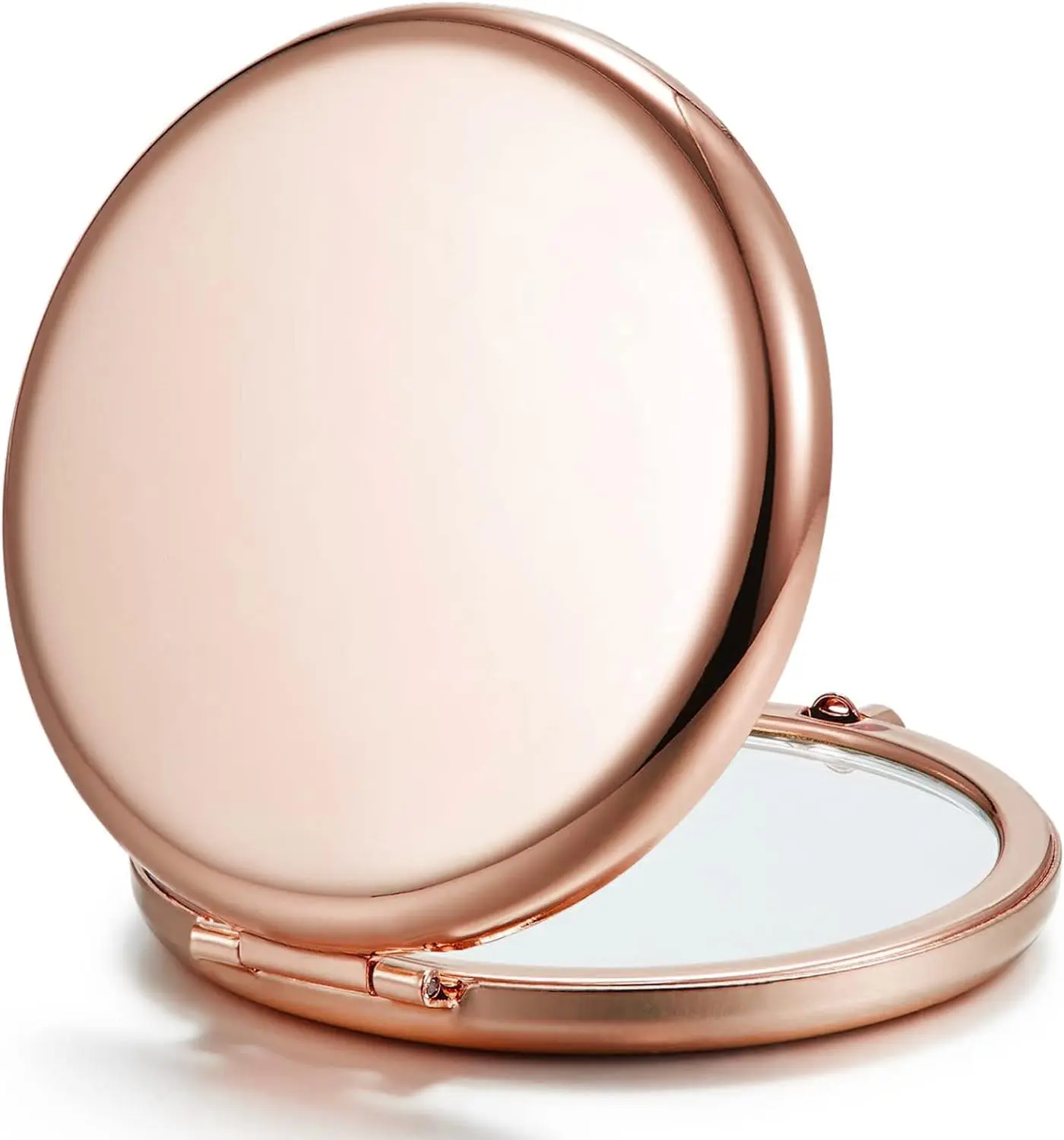 Atacado Logotipo Personalizado Portátil Dobrável Rose Gold Metal Maquiagem Espelho Bolso Mini Espelho