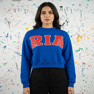 RIA <b>BLUE</b> Hooded Half Zip Customized Sweatshirt 100% Cotton Applique Embroidery Wide Neck CLUSH SPORTS Winter Velour Oversized - Product Image 1