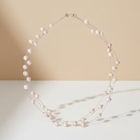 Collier de mariage romantique plaqué platine, 3 rangs multicouches, fil de pêche, perles d'eau douce naturelles de 7-8 mm en forme de pomme de terre rose