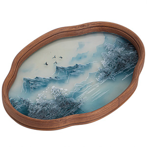 Chinese Style Landscape <b>Tea</b> <b>Tray</b> Bamboo Glass Irregular Shape Eco Friendly For Kung Fu <b>Tea</b> Ceremony Accessories - Product Image 5