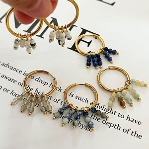 Boucles d'oreilles vintage de luxe en acier inoxydable plaqué or 18 carats avec pierres naturelles, bijoux délicats, minimalistes, rétro et élégants pour le bureau et les trajets quotidiens - Product Image 5