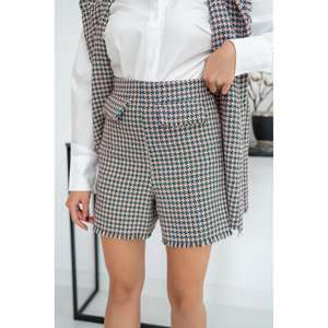 Ensemble gilet et short en tweed pour femme style preppy, motif pied-de-poule bleu, manches longues, respirant - Product Image 1
