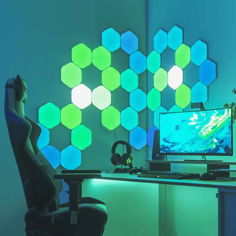 Siêu mỏng sáng tạo thông minh có thể tháo rời tường đèn lớn hình lục giác tổ ong LED ánh sáng âm nhạc nhịp điệu Wifi phòng chơi game ánh sáng thông minh
