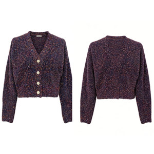 Cárdigan Metálico Brillante para Mujer, Suéter de Punto con Cuello en V, Botones de Flores con Pedrería, Jersey Corto Brillante para Fiesta - Product Image 4
