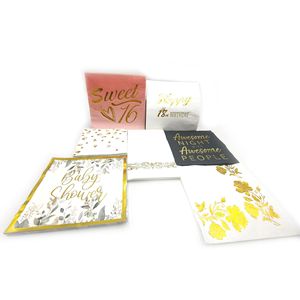 Custom Gold Foil Printed Paper Napkins 330mm Square Disposable For Birthday Wedding Party Three Layer Superior Quality - Product Image 5