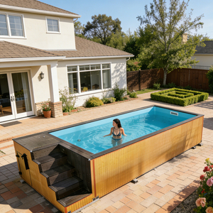 Piscine hors sol ovale en fibre de verre de 20 pieds, robuste et résistante aux intempéries, avec échelle et éclairage pour maison et villa - Product Image 1