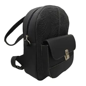 Fana Karolina <b>Black</b> Chiseled Cowhide <b>Backpack</b> 5L Unisex Daily Use Arcuate Shoulder Strap - Product Image 4