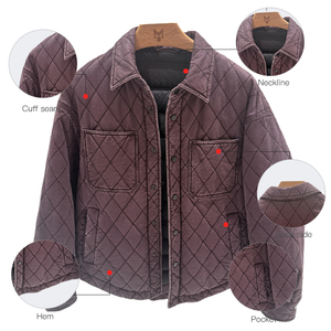 OEM ODM Veste chemise <span class=keywords><strong>matelassée</strong></span> décontractée pour <span class=keywords><strong>homme</strong></span>, effet délavé, avec poches poitrine, chaude pour l'hiver, boutonnée, style shacket - Product Image 3