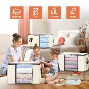 6-Pack <b>Collapsible</b> Organizers for Blankets Bedding & Clothes - Large 90L Zip <b>Storage</b> Bags with Handles - Product Image 2