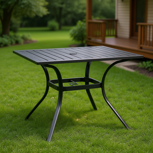 Tavolo da pranzo da esterno quadrato da 37 pollici in acciaio con doghe, resistente alle intemperie, nero, per giardino, prato, veranda - Product Image 2