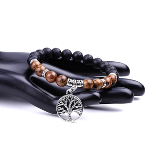 Bestone Gros Prix Le Arbre <span class=keywords><strong>De</strong></span> Vie Pendentif <span class=keywords><strong>Pierre</strong></span> <span class=keywords><strong>De</strong></span> <span class=keywords><strong>Lave</strong></span> 8mm En Bois Perle Bracelet Hommes - Product Image 5