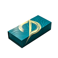 Boîte en carton rigide pliable personnalisée verte avec rabat magnétique, impression couleur recto-verso, logo en feuille d'or, carton rigide pliable avec éponge