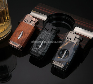 JOFI Smoke Wholesale Refillable Customized 2 Jets Blue Flame Butane Gas Cigar Cigarette Torch <b>Lighter</b> Custom Logo Cigar V-cutter - Product Image 4