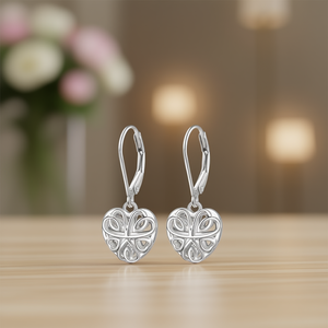 E3322 Orecchini pendenti a forma di cuore in oro bianco per donna, regalo romantico, gioielli di moda - Product Image 2