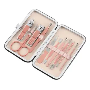 WELLFLYER Cadeau d'anniversaire Étui de voyage portable 10 pièces Or rose Ensemble manucure pédicure pour femme